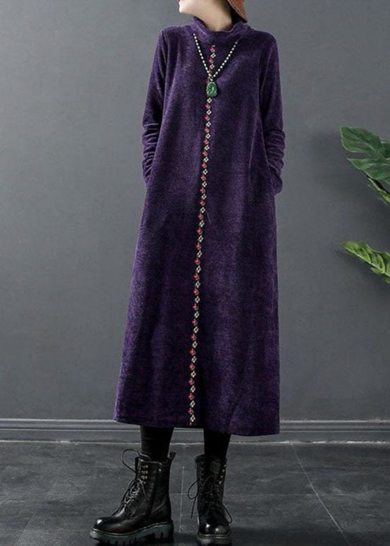 Monteret Lilla Turtle Neck Ulden Maxi Kjole Vinter - Dame uldfrakker