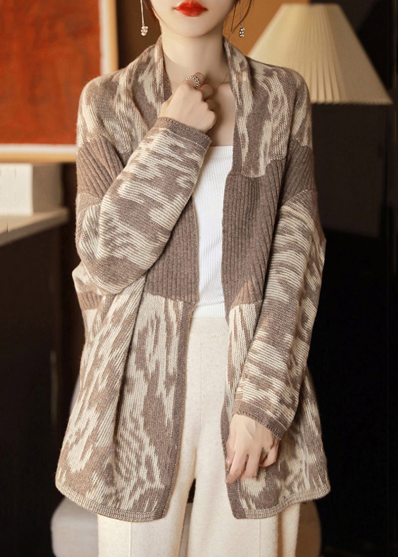 Nye Kamellommer Patchwork Uldstrik Cardigan Batwing Sleeve - Dame uldfrakker