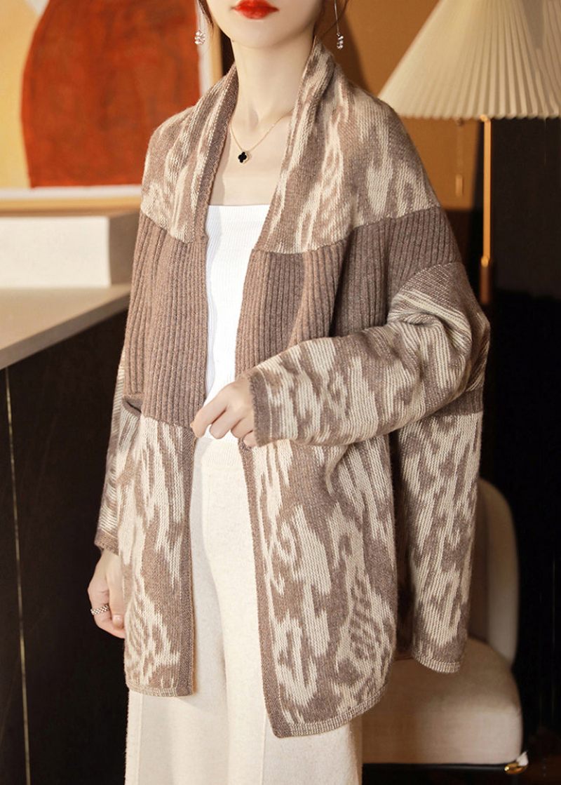 Nye Kamellommer Patchwork Uldstrik Cardigan Batwing Sleeve - Dame uldfrakker