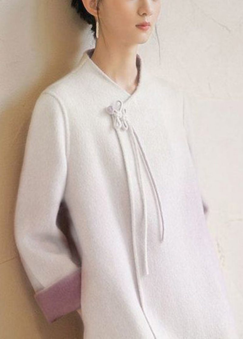 Nye Retro Beige Tasseled Lommer Tie Talje Ulden Frakke Vinter - Dame uldfrakker