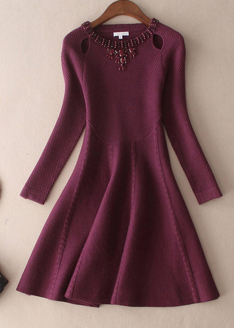 Plus Size Mulberry O-hals Slim Fit Uldkjoler Forår
