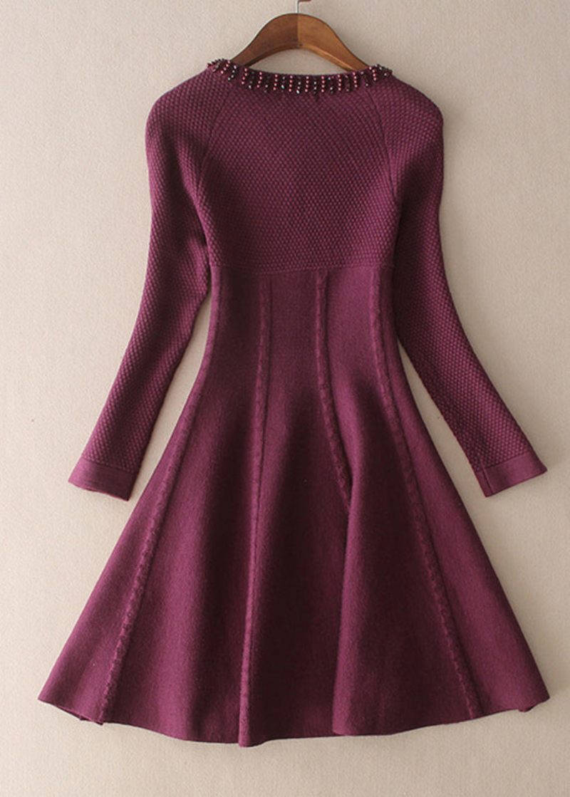 Plus Size Mulberry O-hals Slim Fit Uldkjoler Forår - Dame uldfrakker