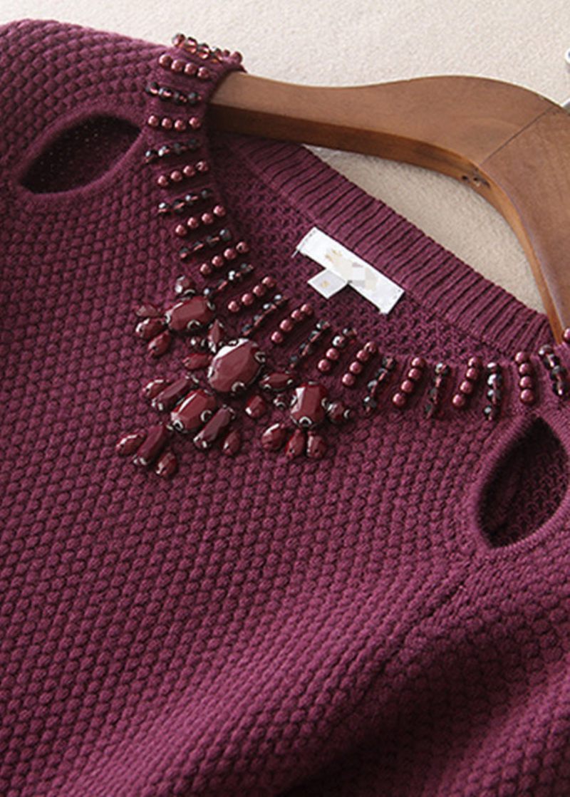 Plus Size Mulberry O-hals Slim Fit Uldkjoler Forår - Dame uldfrakker