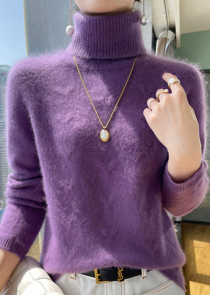 Simple Light Camel Hign Neck Tyk Ulden Kort Sweater Vinter - Dame uldfrakker