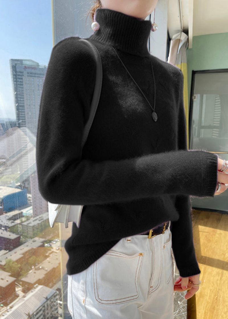 Simple Light Camel Hign Neck Tyk Ulden Kort Sweater Vinter - Dame uldfrakker