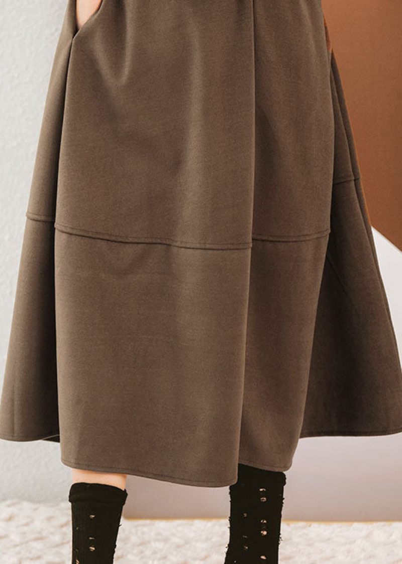 Stilfulde Brune Elastiske Taljelommer Uldnederdele Vinter - Brun