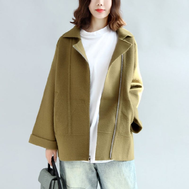 Vintage Sorte Ren Uld Toppe Oversize O-hals Ferie Nye Lommer Uld Tøj - Gyeeng