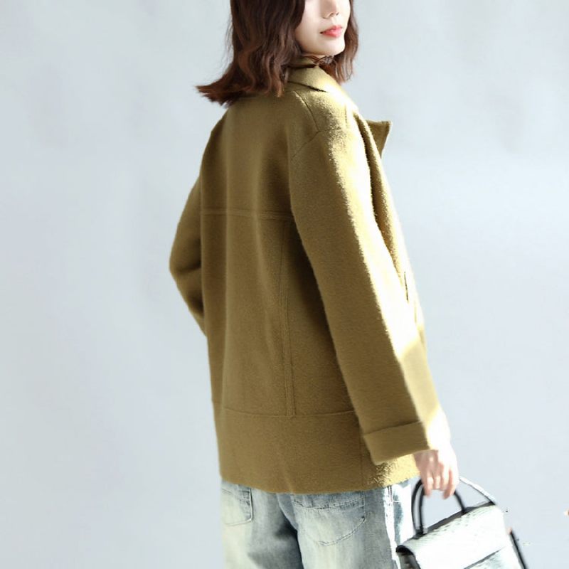 Vintage Sorte Ren Uld Toppe Oversize O-hals Ferie Nye Lommer Uld Tøj - Gyeeng