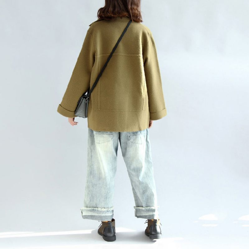 Vintage Sorte Ren Uld Toppe Oversize O-hals Ferie Nye Lommer Uld Tøj - Gyeeng