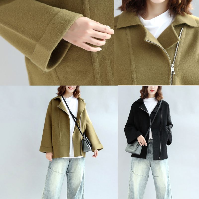Vintage Sorte Ren Uld Toppe Oversize O-hals Ferie Nye Lommer Uld Tøj - Gyeeng