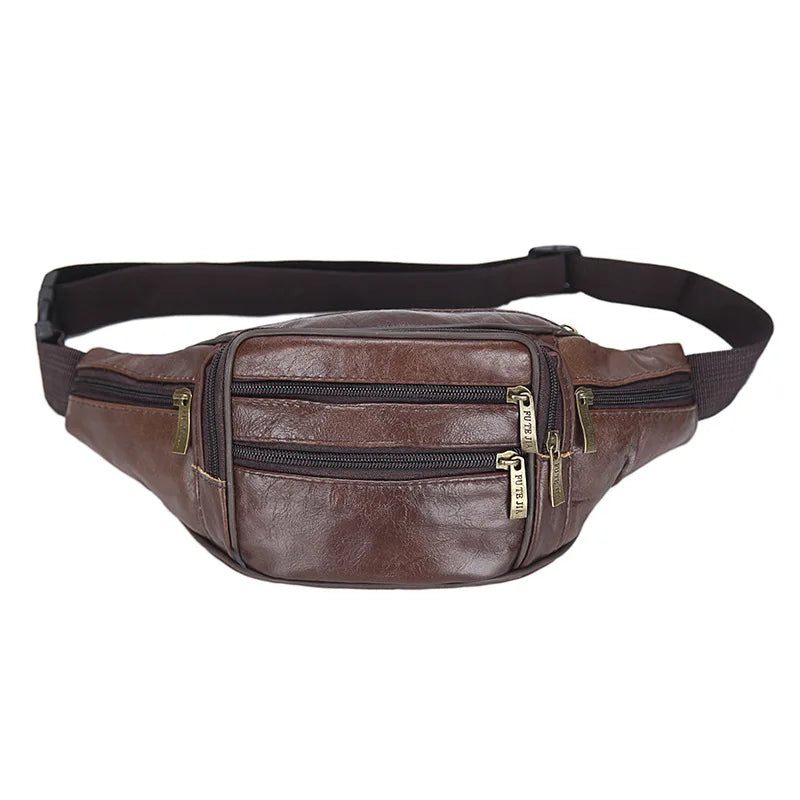Ægte Læder Herre Fanny Pack Taljetasker Taljetaske Taljepung Banantaske Bæltepakke Ben Kvinde Brystpakke Crossbody Taske - Sort