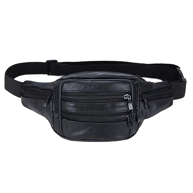 Ægte Læder Herre Fanny Pack Taljetasker Taljetaske Taljepung Banantaske Bæltepakke Ben Kvinde Brystpakke Crossbody Taske - Sort