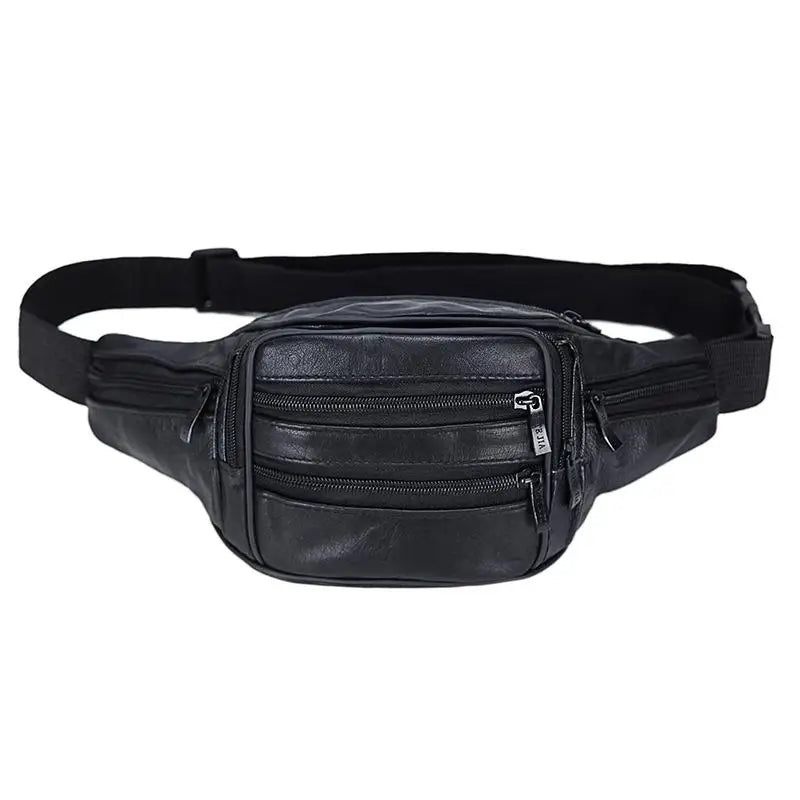 Ægte Læder Herre Fanny Pack Taljetasker Taljetaske Taljepung Banantaske Bæltepakke Ben Kvinde Brystpakke Crossbody Taske - Sort