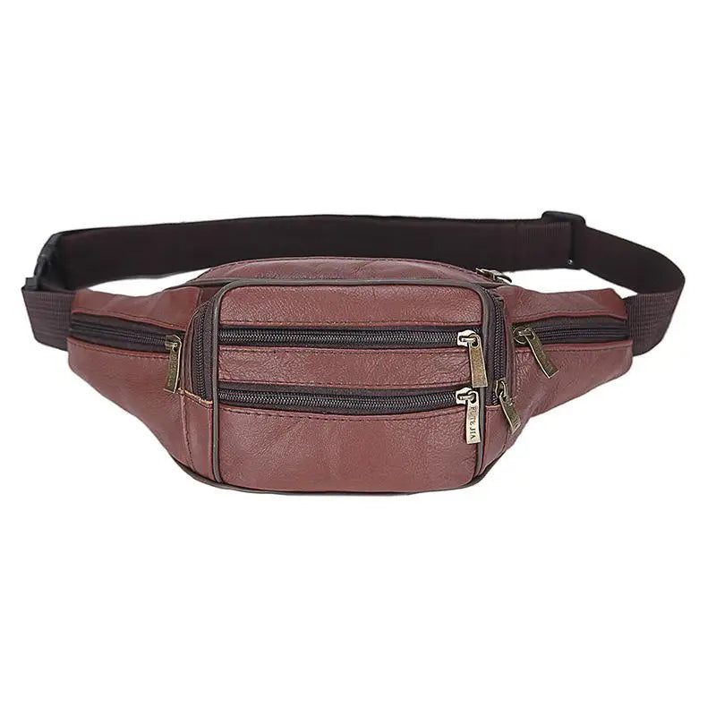 Ægte Læder Herre Fanny Pack Taljetasker Taljetaske Taljepung Banantaske Bæltepakke Ben Kvinde Brystpakke Crossbody Taske - Sort