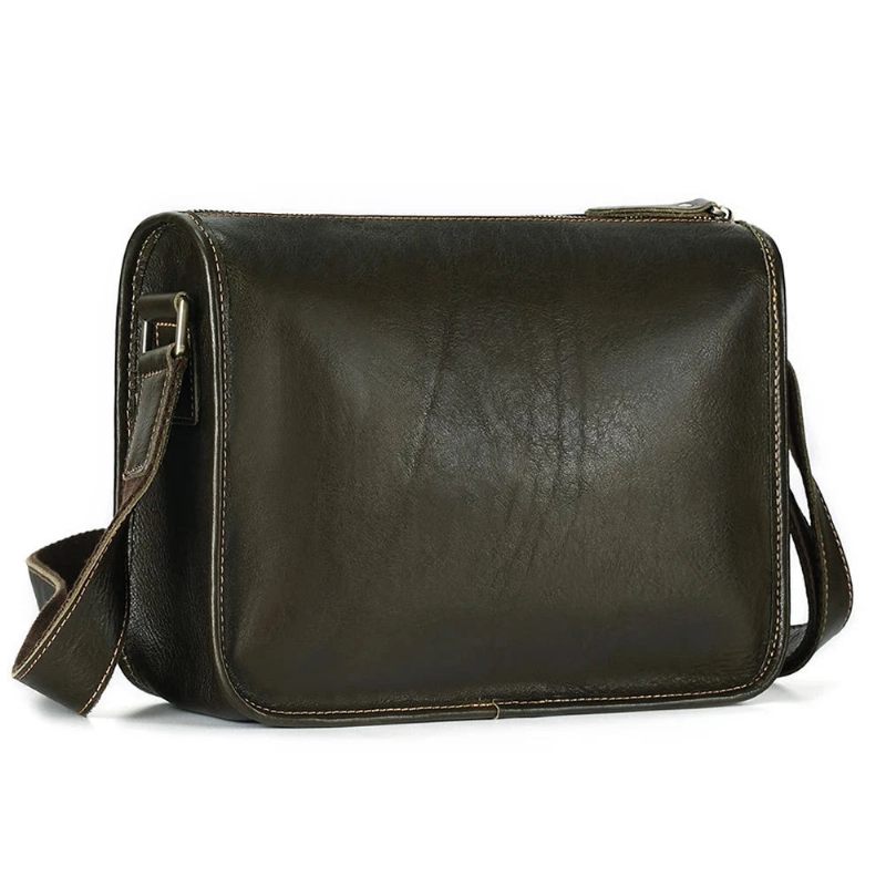 Ægte Læder Lille Messenger Taske Til Mænd Business Work Casual Crossbody Tasker Skuldertaske - Kaffe
