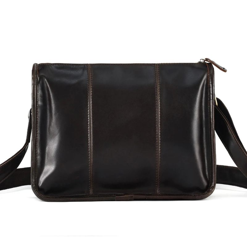 Ægte Læder Lille Messenger Taske Til Mænd Business Work Casual Crossbody Tasker Skuldertaske - Kaffe