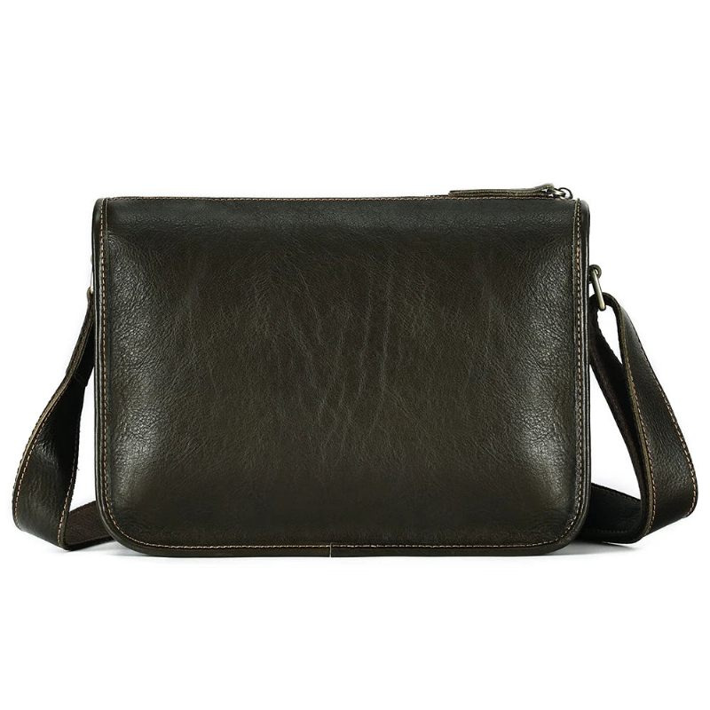 Ægte Læder Lille Messenger Taske Til Mænd Business Work Casual Crossbody Tasker Skuldertaske - Kaffe