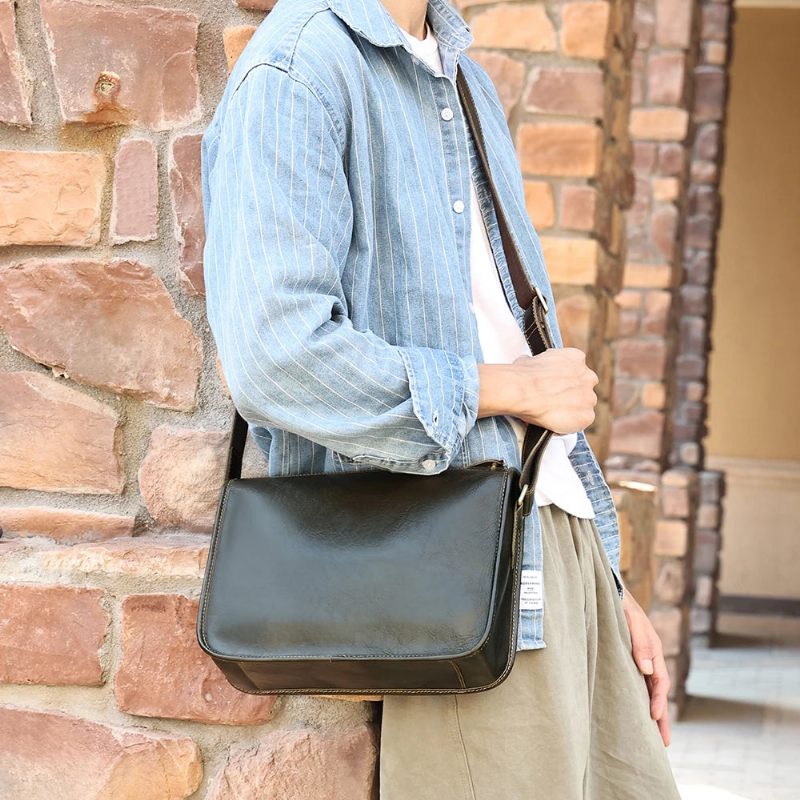 Ægte Læder Lille Messenger Taske Til Mænd Business Work Casual Crossbody Tasker Skuldertaske - Kaffe