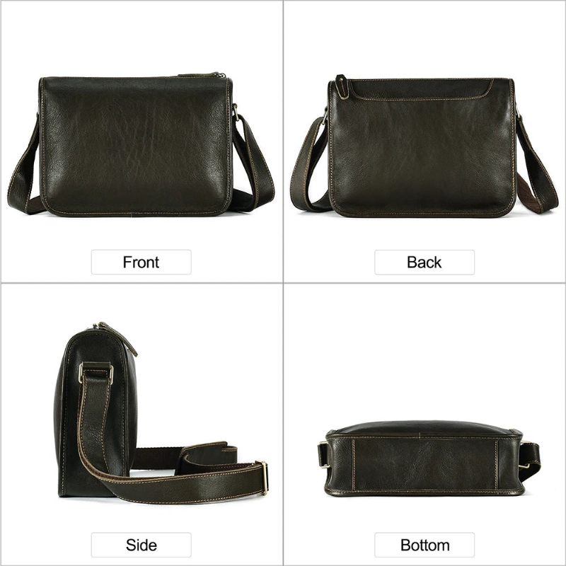 Ægte Læder Lille Messenger Taske Til Mænd Business Work Casual Crossbody Tasker Skuldertaske - Kaffe