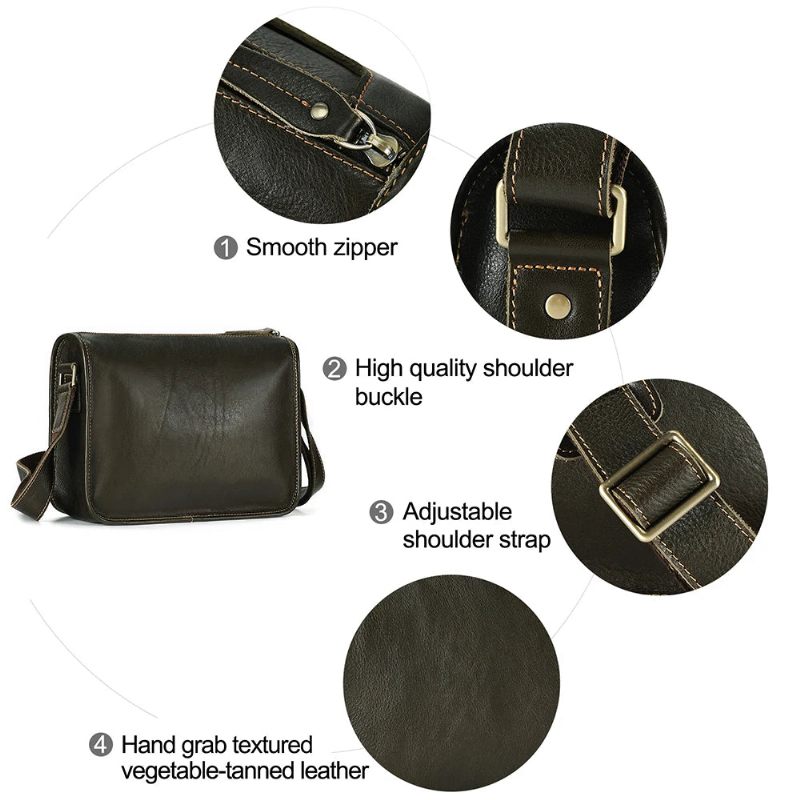 Ægte Læder Lille Messenger Taske Til Mænd Business Work Casual Crossbody Tasker Skuldertaske - Kaffe