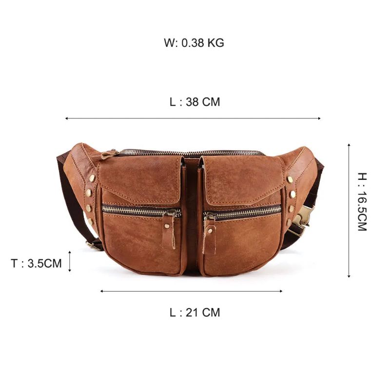 Ægte Læder Mænd Messenger Bag Casual Crossbody Taske Håndtaske Mand Rejse Skulder Brysttaske - Brun