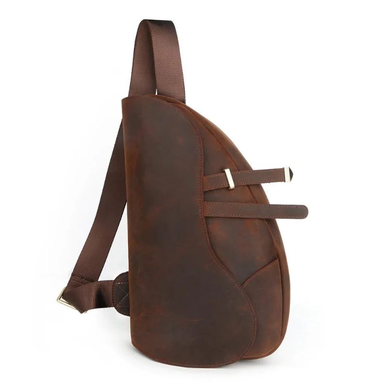 Ægte Læder Skuldertasker Til Mænd Brysttasker Multifunktion Crossbody Taske Vintage - Kaffe