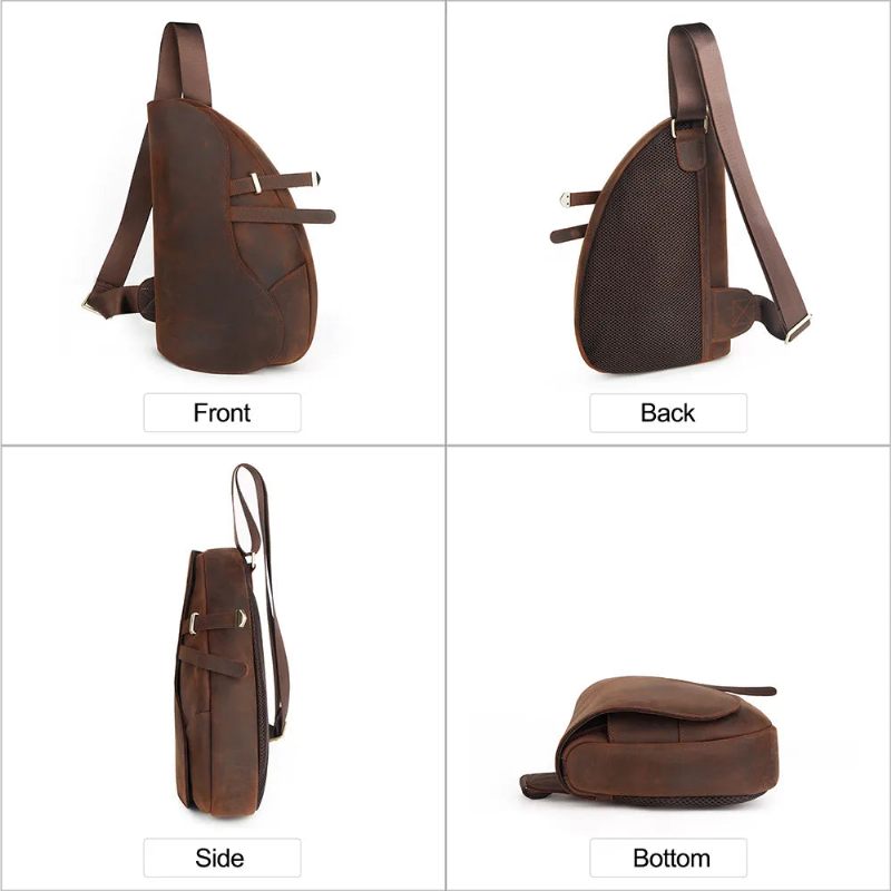 Ægte Læder Skuldertasker Til Mænd Brysttasker Multifunktion Crossbody Taske Vintage - Kaffe