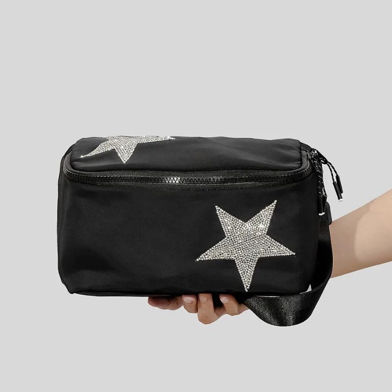 Casual Diamonds Stars Pattern Crossbody Tasker Til Kvinder Designer Lærreds Skuldertasker Luksus - Big Black
