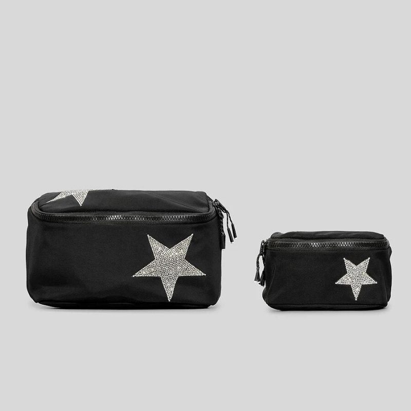 Casual Diamonds Stars Pattern Crossbody Tasker Til Kvinder Designer Lærreds Skuldertasker Luksus - Big Black
