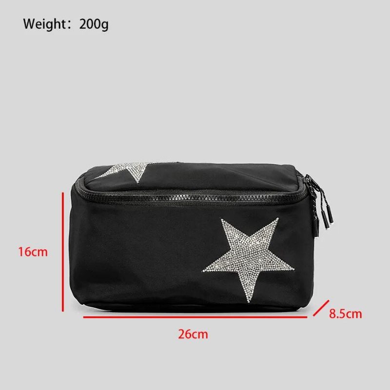 Casual Diamonds Stars Pattern Crossbody Tasker Til Kvinder Designer Lærreds Skuldertasker Luksus - Big Black