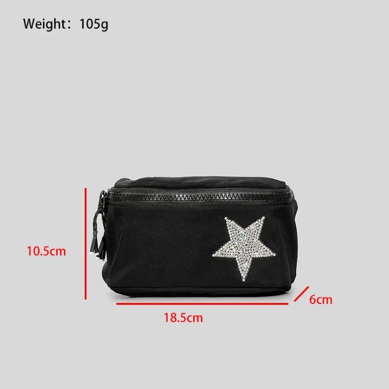 Casual Diamonds Stars Pattern Crossbody Tasker Til Kvinder Designer Lærreds Skuldertasker Luksus - Big Black