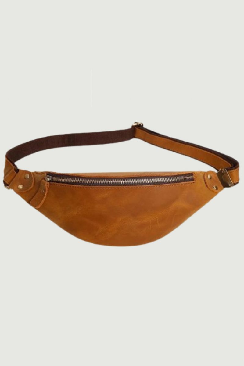 Læder Mænds Brysttaske Sling Skulder Bryst Pack Case Pouch Lille Mænd Bælte Taljetaske