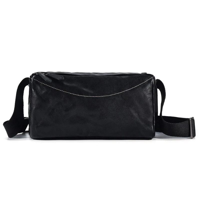 Mænd Ægte Læder Crossbody Taske Retro Skuldertasker Rejse Små Messenger Tasker Casual Punge Mandlige - Sort