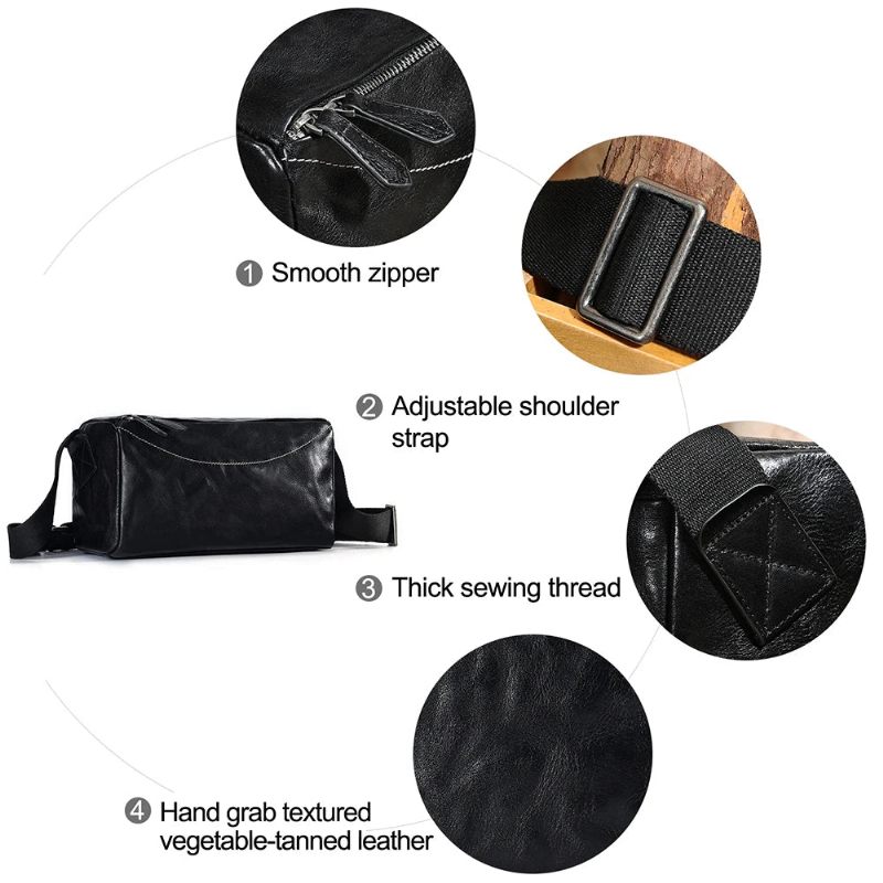 Mænd Ægte Læder Crossbody Taske Retro Skuldertasker Rejse Små Messenger Tasker Casual Punge Mandlige - Sort