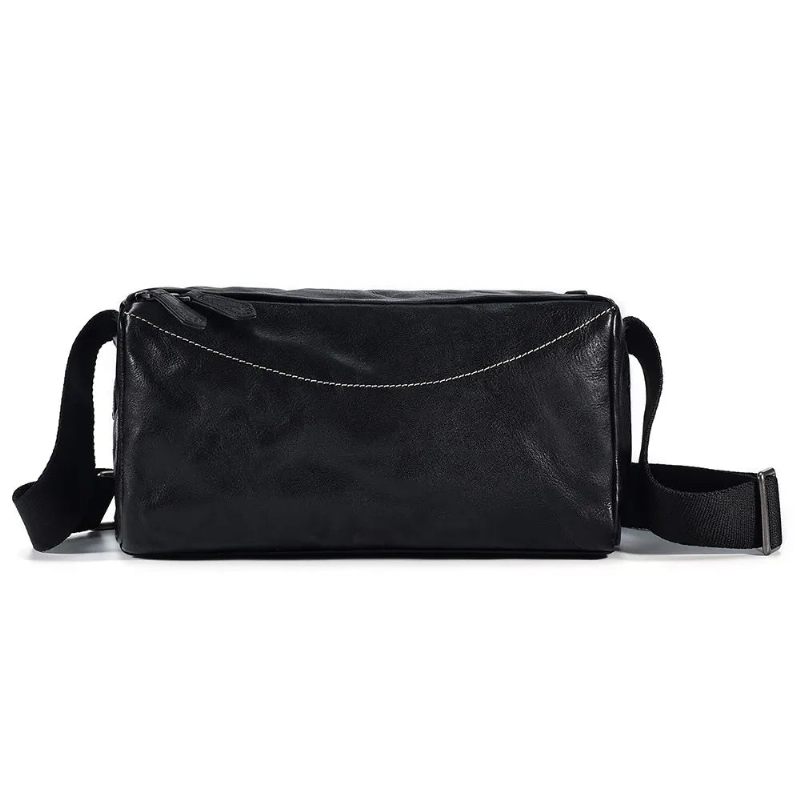 Mænd Ægte Læder Crossbody Taske Retro Skuldertasker Rejse Små Messenger Tasker Casual Punge Mandlige - Sort