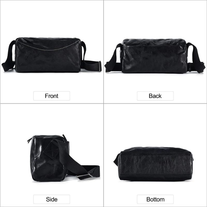 Mænd Ægte Læder Crossbody Taske Retro Skuldertasker Rejse Små Messenger Tasker Casual Punge Mandlige - Sort