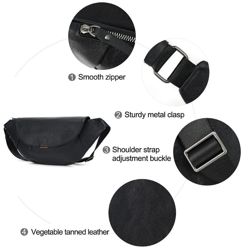 Mænd Ægte Lædertaske Crossbody-taske Til Mandlige Rejseslynge Brystpakker Messenger-tasker - Sort