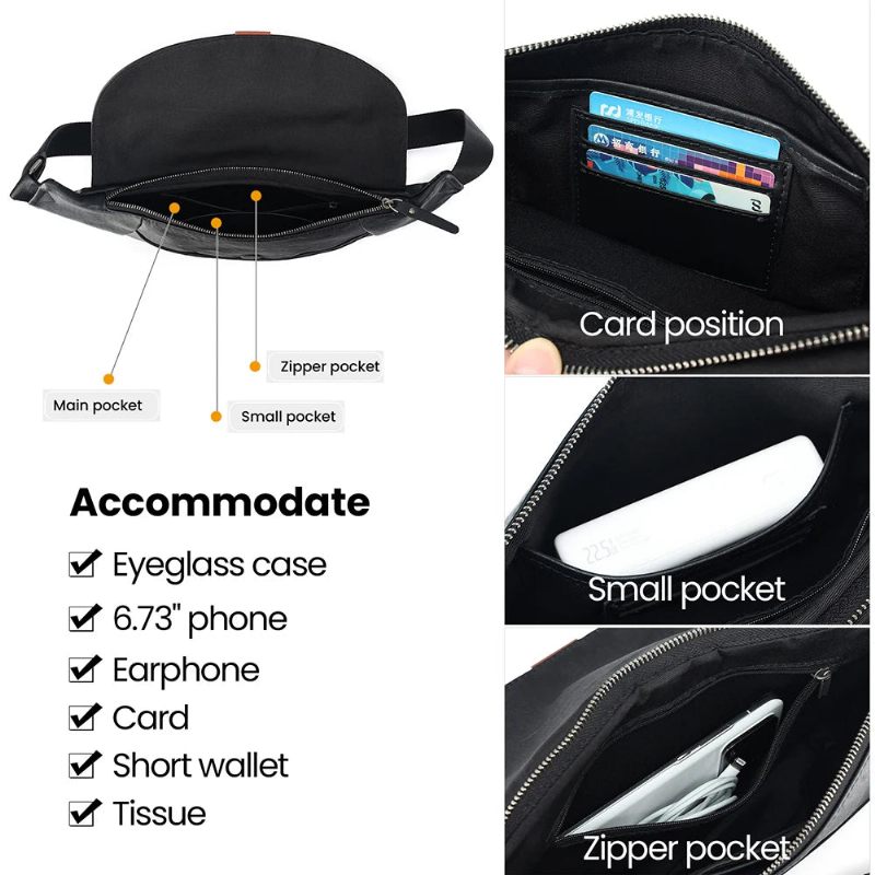 Mænd Ægte Lædertaske Crossbody-taske Til Mandlige Rejseslynge Brystpakker Messenger-tasker - Sort