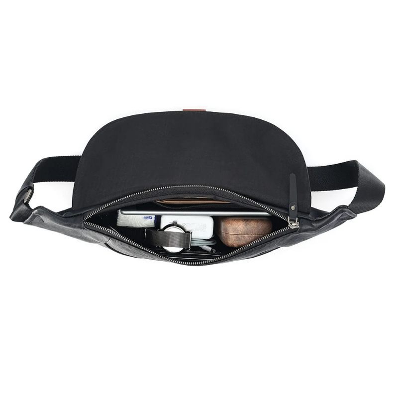 Mænd Ægte Lædertaske Crossbody-taske Til Mandlige Rejseslynge Brystpakker Messenger-tasker - Sort