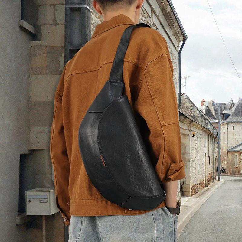 Mænd Ægte Lædertaske Crossbody-taske Til Mandlige Rejseslynge Brystpakker Messenger-tasker - Sort