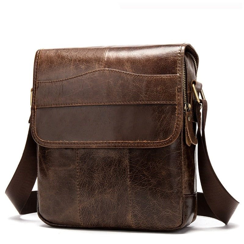 Mænd Crossbody-tasker Mandlige Casual Retro Skuldertaske Pakke Med Flere Lommer Højkvalitets Ægte Lædertasker Pung - Kaffe