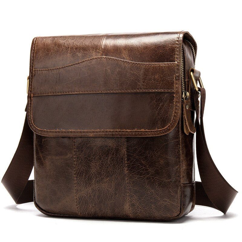 Mænd Crossbody-tasker Mandlige Casual Retro Skuldertaske Pakke Med Flere Lommer Højkvalitets Ægte Lædertasker Pung - Kaffe