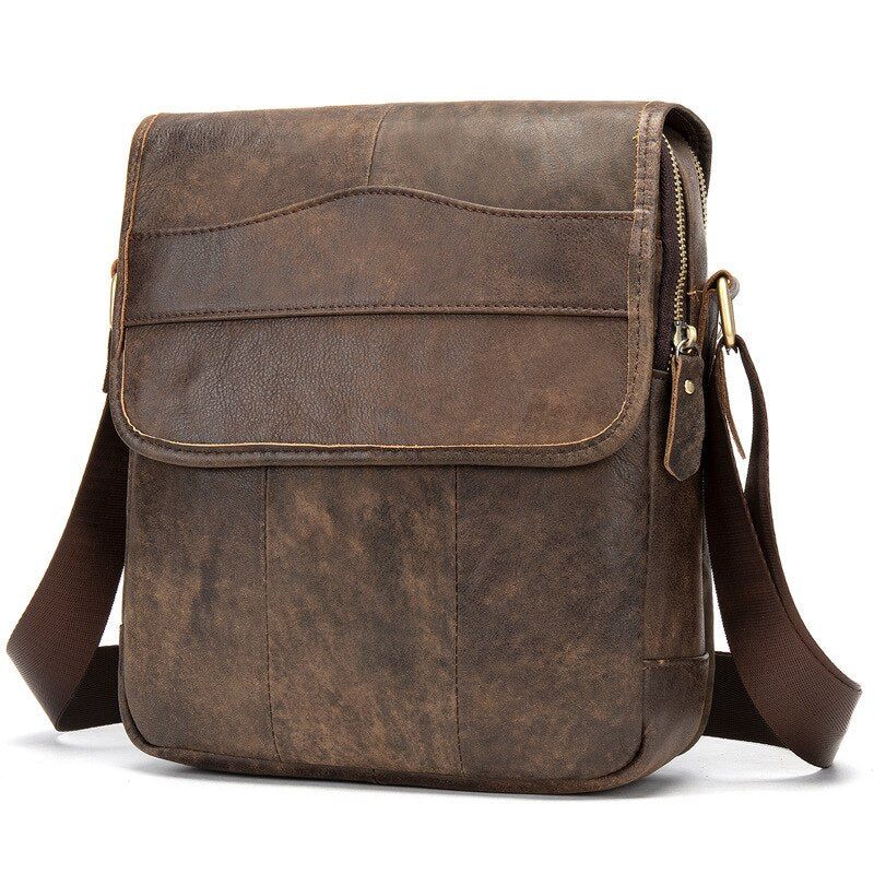 Mænd Crossbody-tasker Mandlige Casual Retro Skuldertaske Pakke Med Flere Lommer Højkvalitets Ægte Lædertasker Pung - Kaffe