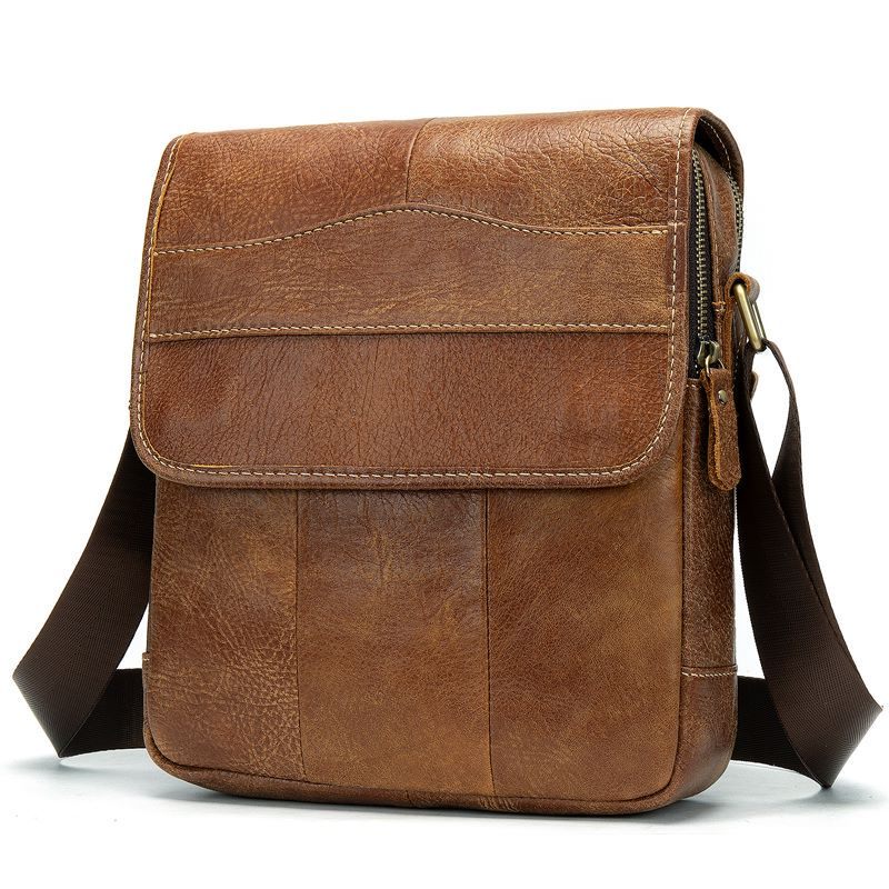 Mænd Crossbody-tasker Mandlige Casual Retro Skuldertaske Pakke Med Flere Lommer Højkvalitets Ægte Lædertasker Pung - Kaffe