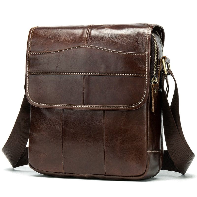 Mænd Crossbody-tasker Mandlige Casual Retro Skuldertaske Pakke Med Flere Lommer Højkvalitets Ægte Lædertasker Pung - Kaffe