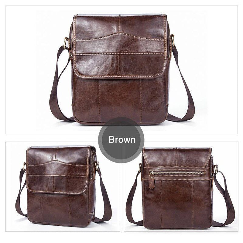 Mænd Crossbody-tasker Mandlige Casual Retro Skuldertaske Pakke Med Flere Lommer Højkvalitets Ægte Lædertasker Pung - Kaffe