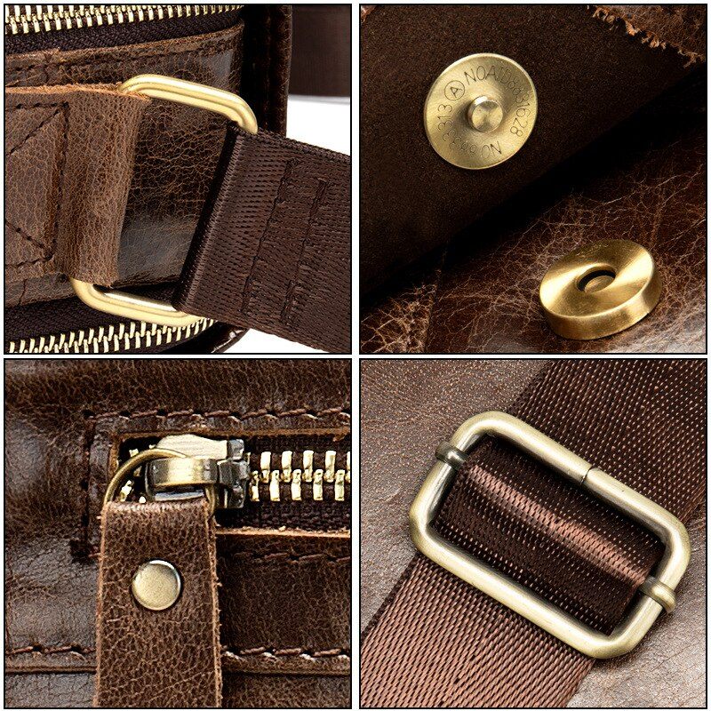 Mænd Crossbody-tasker Mandlige Casual Retro Skuldertaske Pakke Med Flere Lommer Højkvalitets Ægte Lædertasker Pung - Kaffe