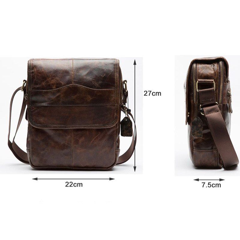 Mænd Crossbody-tasker Mandlige Casual Retro Skuldertaske Pakke Med Flere Lommer Højkvalitets Ægte Lædertasker Pung - Kaffe