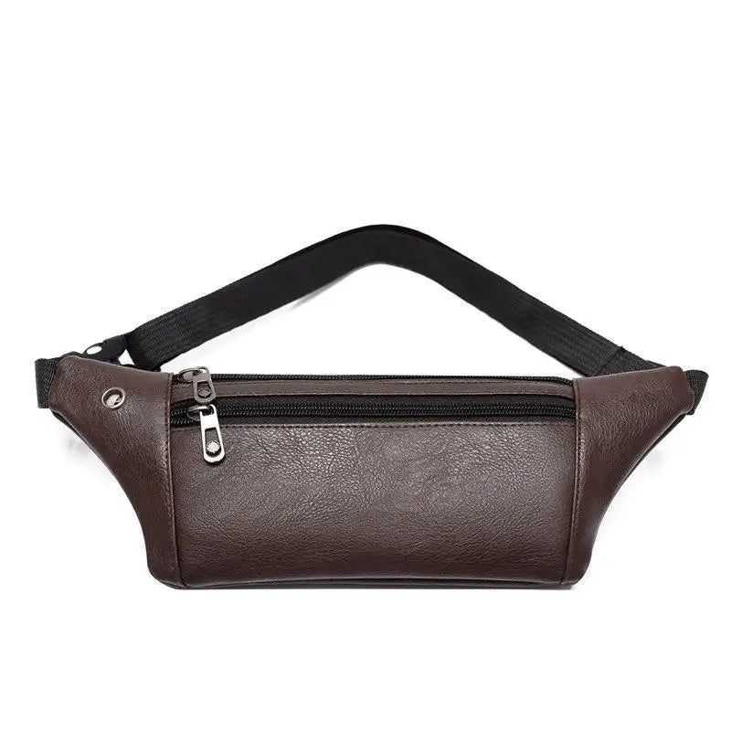 Mænd Fanny Pack Læder Tre-lags Multifunktion Brysttaske Med Hul Til Øretelefoner Sportspengeindsamling Taljetaske Tidevand - Sort