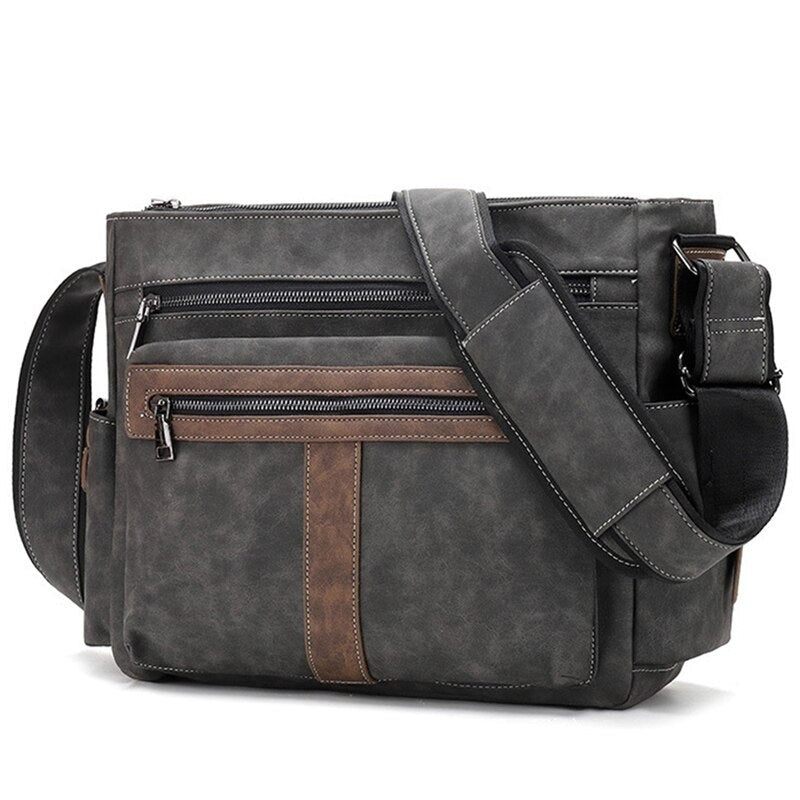 Mænd Læder Skuldertasker Casual Vintage Crossbody Taske Stor Kapacitet Rejsetasker Messenger Lommetasker - Grå